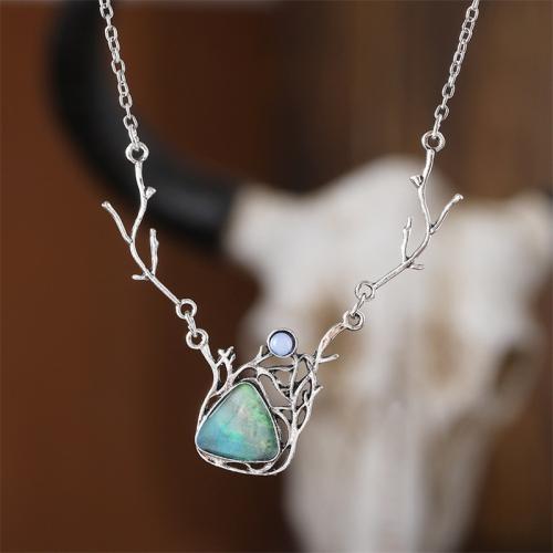 Zinc Alloy Necklace, with Gemstone, plated, for woman, silver color 