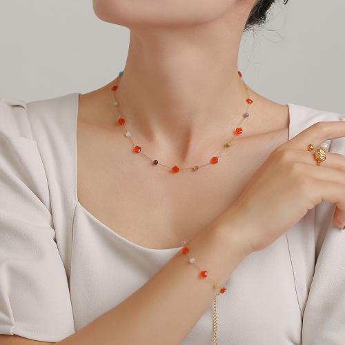 Gemstone Necklaces, 304 Stainless Steel, with Synthetic Gemstone, Vacuum Ion Plating & for woman 