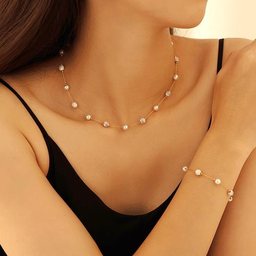 Stainless Steel Jewelry Necklace, 304 Stainless Steel, with Plastic Pearl, Vacuum Ion Plating & for woman 