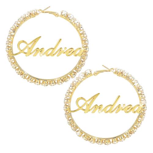 acero inoxidable 304 pendiente de aro, Cada texto personalizado debe tener menos de 10 letras & Joyería & diverso tamaño para la opción & micro arcilla de zirconia cúbica & para mujer, dorado, Vendido por Par