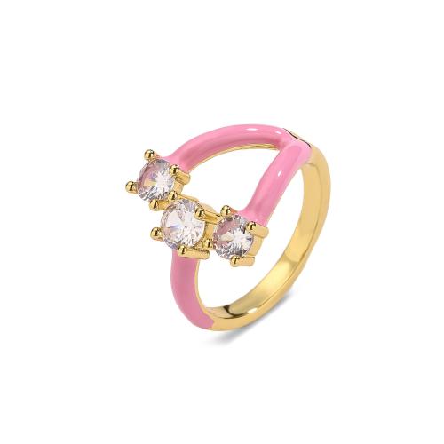 Circón cúbico anillo de dedo de latón, metal, Joyería & micro arcilla de zirconia cúbica & para mujer & esmalte, más colores para la opción, Vendido por UD