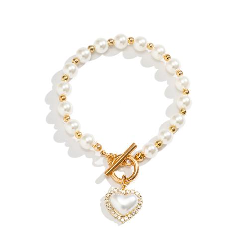 Plastic Pearl Bracelets, Zinc Alloy, with Plastic Pearl, fashion jewelry & for woman & with rhinestone [