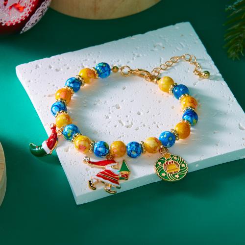 Pulsera de Navidad de la aleación de zinc, con Cuentas de vidrio, Diseño de Navidad & Joyería & diferentes estilos para la opción & para mujer, Vendido por UD