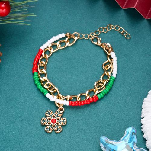 Zinc Alloy Christmas Bracelet, with Seedbead, with 5cm extender chain, Double Layer & Christmas Design & fashion jewelry & for woman Approx 16 cm 