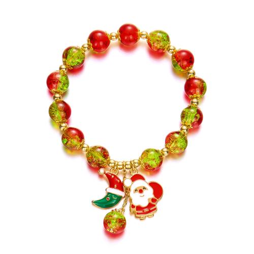 Zinc Alloy Christmas Bracelet, Glass Beads, with Zinc Alloy, Christmas Design & fashion jewelry & for woman Approx 19 cm 