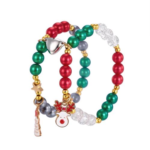 Pulsera de Navidad de la aleación de zinc, con resina, Diseño de Navidad & Joyería & unisexo & diferentes estilos para la opción & esmalte, longitud:aproximado 18 cm, Vendido por Set