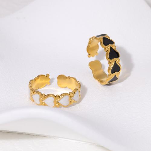 Enamel Stainless Steel Finger Ring, 304 Stainless Steel, Heart, 18K gold plated, fashion jewelry & for woman 