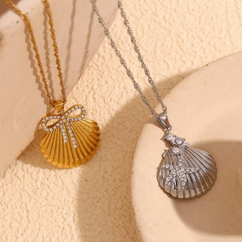 Stainless Steel Jewelry Necklace, 304 Stainless Steel, with 5cm extender chain, Shell & for woman & with rhinestone Approx 40 cm 