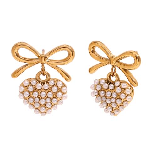 Stainless Steel Drop Earring, 304 Stainless Steel, with Plastic Pearl, fashion jewelry & for woman, golden 