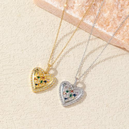 Rhinestone Brass Necklace, with 6cm extender chain, Heart, fashion jewelry & for woman & with rhinestone Approx 40 cm 