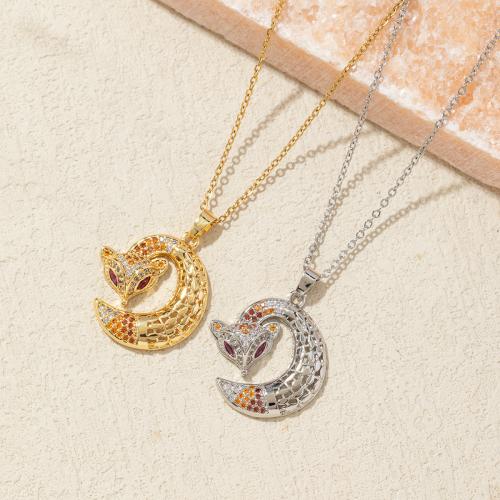 Rhinestone Brass Necklace, with 6cm extender chain, Fox, fashion jewelry & for woman & with rhinestone Approx 40 cm 