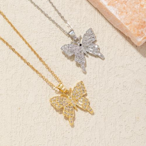 Rhinestone Brass Necklace, with 6cm extender chain, Butterfly, fashion jewelry & for woman & with rhinestone Approx 40 cm 