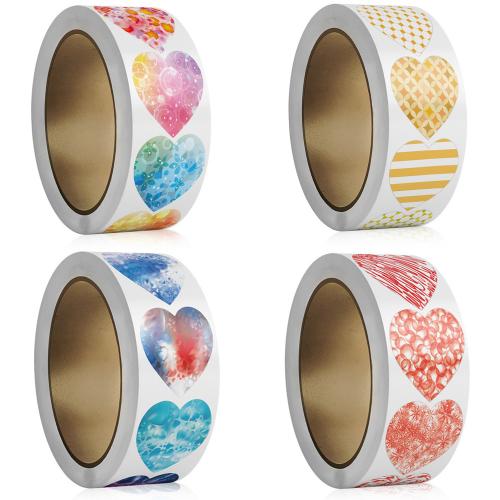 Fashion Sticker Paper, Adhesive Sticker, with Copper Printing Paper, Heart, mixed pattern & DIY 25mm 