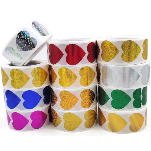 Fashion Sticker Paper, Adhesive Sticker, with Copper Printing Paper & Laser Paper, Heart, DIY 25mm 