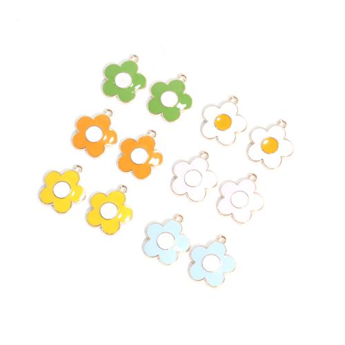 Zinc Alloy Enamel Pendants, Flower, gold color plated, DIY 