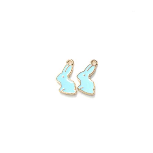 Zinc Alloy Enamel Pendants, Rabbit, gold color plated, DIY 