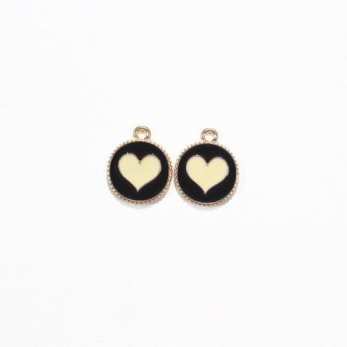 Zinc Alloy Enamel Pendants, Round, gold color plated, DIY 