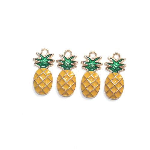 Zinc Alloy Enamel Pendants, Pineapple, gold color plated, DIY 