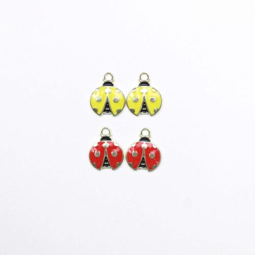 Zinc Alloy Enamel Pendants, Ladybug, gold color plated, DIY 