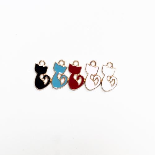 Zinc Alloy Enamel Pendants, Cat, gold color plated, DIY 