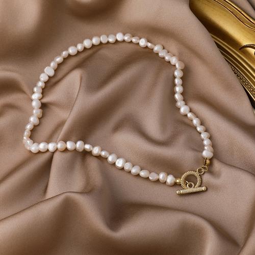 Freshwater Pearl Brass Necklace, with Brass, fashion jewelry, white cm 