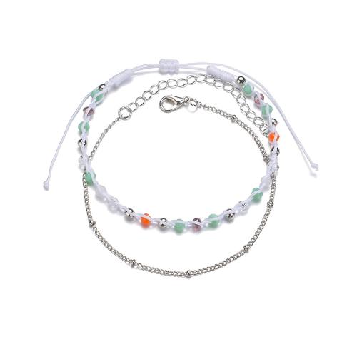 Fashion Jewelry Anklet, corde en nylon, avec cristal & alliage de zinc, bijoux de mode, couleurs mélangées é, Vendu par fixé