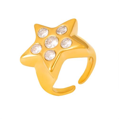 Titanium Steel Finger Ring, with Cubic Zirconia, Star, plated, fashion jewelry & for woman US Ring 