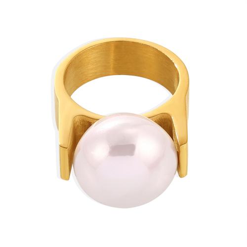 Anillo de dedo de acero Titanium de, Partículas de acero, con Shell Pearl, chapado, Joyería & diverso tamaño para la opción & para mujer, más colores para la opción, Vendido por UD