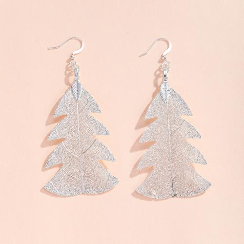 Zinc Alloy Drop Earring, with Real Leaf, Leaf, fashion jewelry & for woman, silver color 