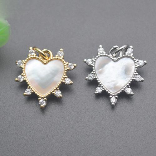 Brass Shell Pendants, with Pearl Oyster, Heart, plated, DIY & micro pave cubic zirconia 