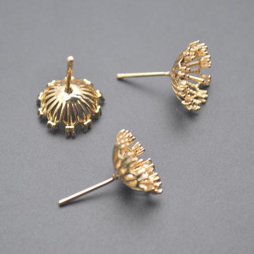 Brass Earring Stud Component, plated, DIY & micro pave cubic zirconia, gold 