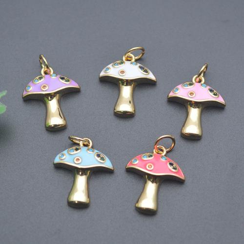 Enamel Brass Pendants, mushroom, plated, DIY & micro pave cubic zirconia 