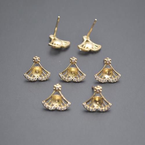 Brass Earring Stud Component, plated, DIY & micro pave cubic zirconia, gold 