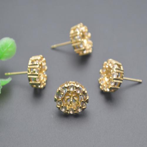 Brass Earring Stud Component, plated, DIY & micro pave cubic zirconia, gold 