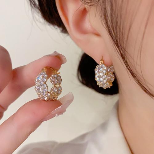 Cubic Zirconia Micro Pave Brass Earring, real gold plated, micro pave cubic zirconia & for woman, gold 