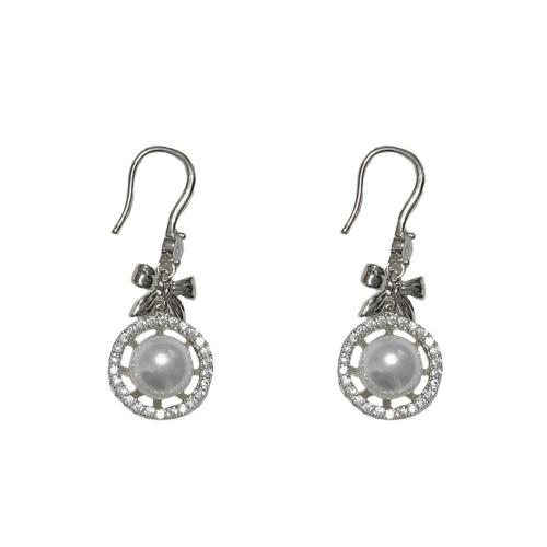 Cubic Zirconia Micro Pave Brass Earring, with Plastic Pearl, real gold plated, micro pave cubic zirconia & for woman 