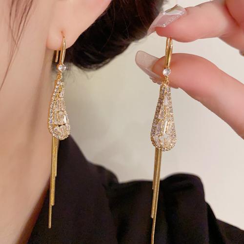 Cubic Zirconia Micro Pave Brass Earring, real gold plated, micro pave cubic zirconia & for woman 