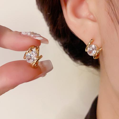 Cubic Zirconia Micro Pave Brass Earring, real gold plated, micro pave cubic zirconia & for woman, gold 