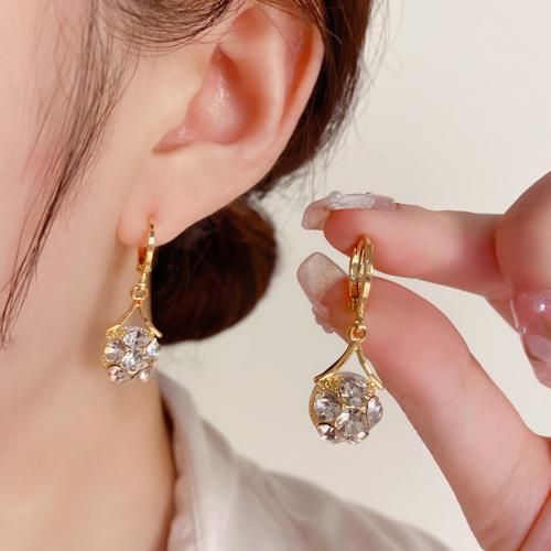 Rhinestone Brass Drop Earring, with Plastic Pearl, real gold plated, for woman & with rhinestone, gold 