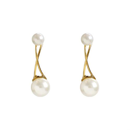 Plastic Pearl Zinc Alloy Earring, with Plastic Pearl, plated, for woman, golden [