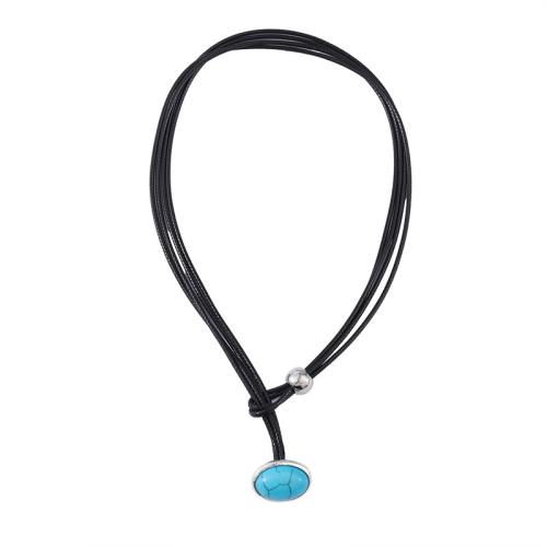 Turquoise Zinc Alloy Necklace, with turquoise & Velveteen Cord, plated, vintage & for woman [