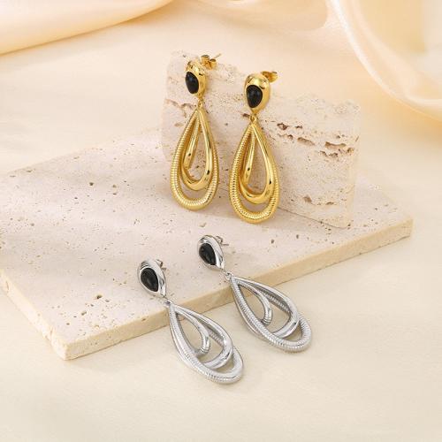 Stainless Steel Drop Earring, 304 Stainless Steel, with Cats Eye, Teardrop, Vacuum Ion Plating, for woman 