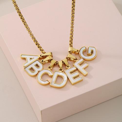 Stainless Steel Jewelry Necklace, 304 Stainless Steel, with Shell, Alphabet Letter, Vacuum Ion Plating, DIY 