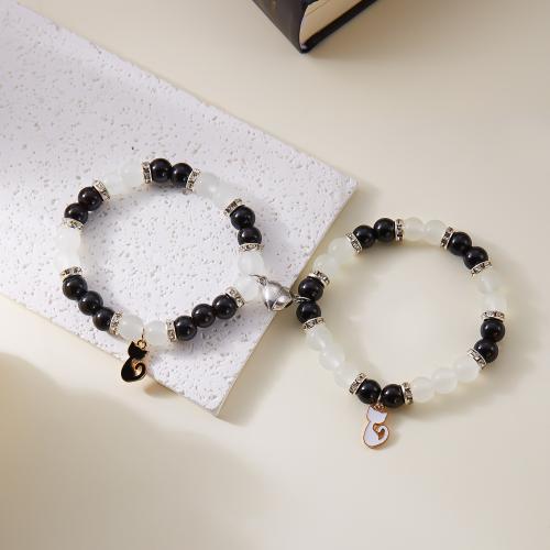 Glass Pearl Jewelry Bracelets, Glass Beads, with Zinc Alloy, 2 pieces & fashion jewelry & Unisex Approx 16 cm [