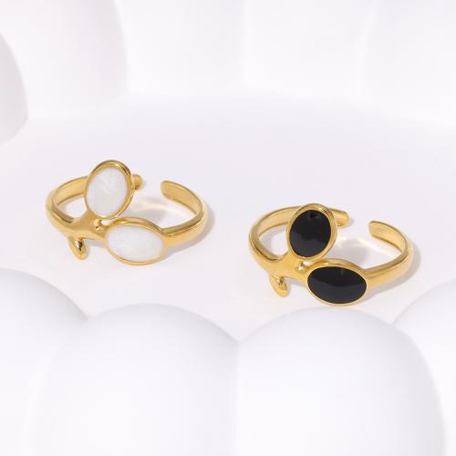 Enamel Stainless Steel Finger Ring, 304 Stainless Steel, 18K gold plated, fashion jewelry & for woman 