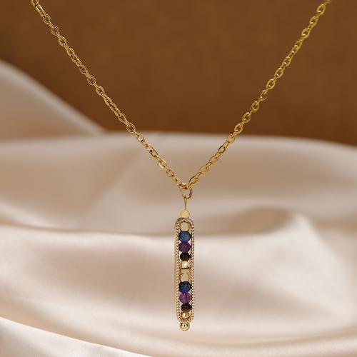 Stainless Steel Jewelry Necklace, 304 Stainless Steel, with Gemstone, with 5cm extender chain, fashion jewelry & for woman, golden, 40mm Approx 45 cm 