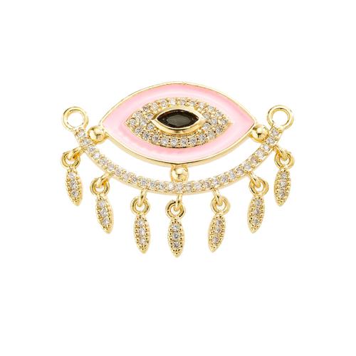 Cubic Zirconia Micro Pave Brass Connector, Evil Eye, gold color plated, DIY & micro pave cubic zirconia & enamel 