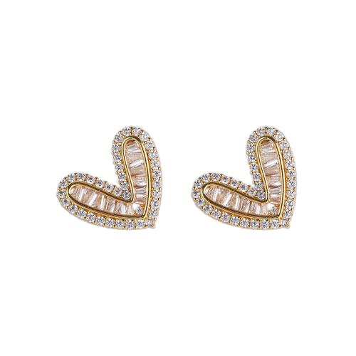 Cubic Zirconia Micro Pave Brass Earring, Heart, plated, fashion jewelry & micro pave cubic zirconia & for woman 