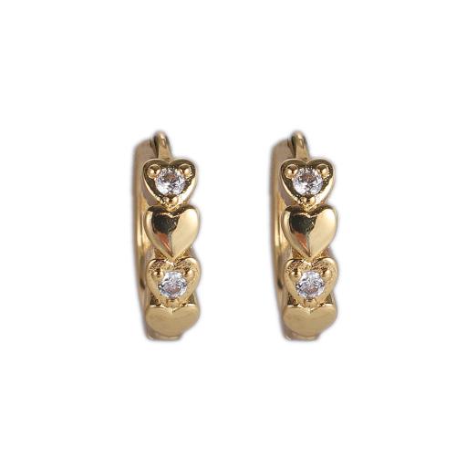 Cubic Zirconia Micro Pave Brass Earring, Heart, gold color plated, fashion jewelry & micro pave cubic zirconia & for woman 