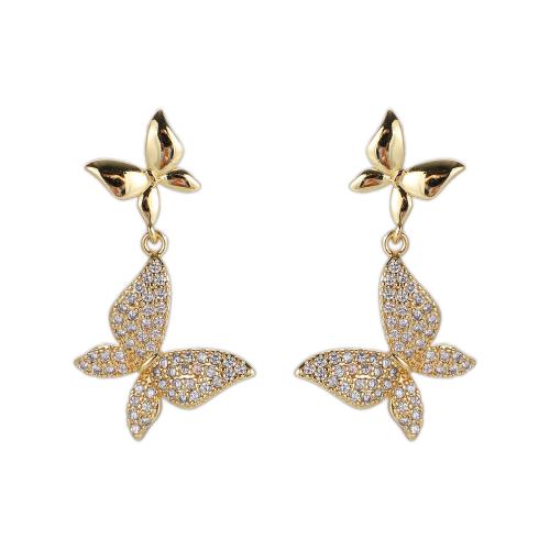 Cubic Zirconia Micro Pave Brass Earring, Butterfly, plated, fashion jewelry & micro pave cubic zirconia & for woman 